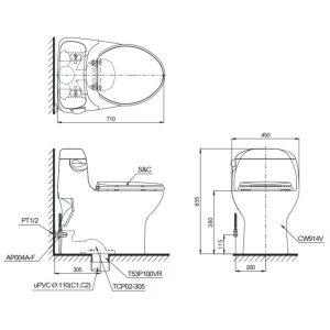Ảnh công trình thực tế Bàn Cầu TOTO MS914RT2 (C914, C914R) Một Khối Nắp Êm TC393VS