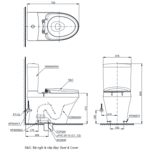 Ảnh công trình thực tế Bồn Cầu Hai Khối TOTO CS945DNT8 Nắp TC600VS