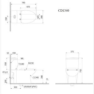 Ảnh công trình thực tế Bồn Cầu CAESAR CD1340/TAF200H 2 Khối Nắp Điện Tử