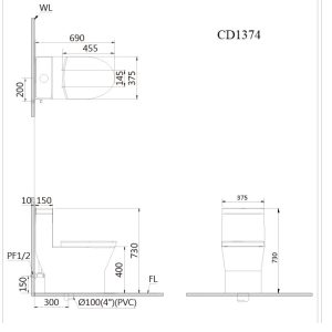 Ảnh công trình thực tế Bồn Cầu CAESAR CD1374 1 Khối Nắp Êm