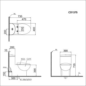 Ảnh công trình thực tế Bồn Cầu CAESAR CD1375 1 Khối Nắp Êm