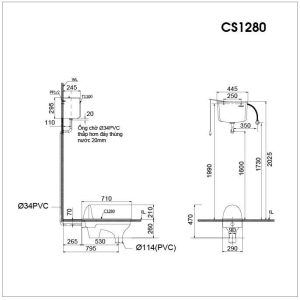 Ảnh công trình thực tế Bồn Cầu Xổm CAESAR CS1280 Kèm Thùng Nước Treo Tường