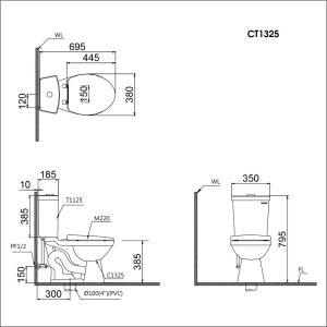 Ảnh công trình thực tế Bồn Cầu CAESAR CT1325 2 Khối Nắp Thường Xả Nhấn 1 Chế Độ