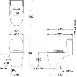 Ảnh công trình thực tế Bồn Cầu COTTO C13527 2 Khối Nắp Êm Xả Gạt