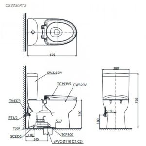 Ảnh công trình thực tế Bồn Cầu Hai Khối TOTO CS325DRT2 Nắp TC393VS