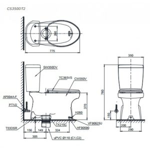 Ảnh công trình thực tế Bồn Cầu Hai Khối TOTO CS350DT2 (C350, S350D) Nắp TC393VS