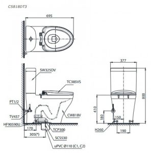 Ảnh công trình thực tế Bồn Cầu Hai Khối TOTO CS818DT3 Nắp TC385VS