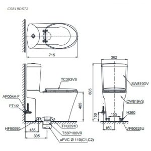 Ảnh công trình thực tế Bồn Cầu Hai Khối TOTO CS819DST2 Nắp TC393VS
