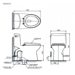 Ảnh công trình thực tế [CLC] Bồn Cầu Một Khối TOTO MS905T2#XW Nắp TC393VS