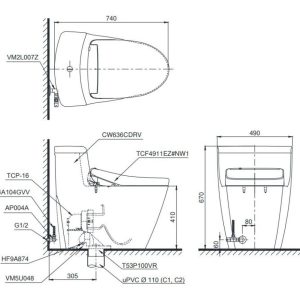 Ảnh công trình thực tế Bồn Cầu Điện Tử TOTO MS636CDRW23 Nắp Rửa Washlet TCF47360GAA S7 Giấu Dây