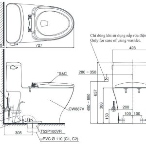 Ảnh công trình thực tế Bồn Cầu TOTO MS887RE2#XW 1 Khối Nắp Rửa Cơ TCW07S