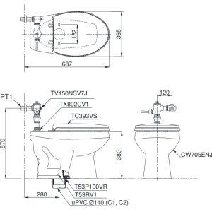 Ảnh công trình thực tế Bồn Cầu TOTO CW705ENJ#W/TV150NSV7J/TX802CV1/T53P100VR /T53RV1#W/TC393VS#W 1 khối nắp đóng êm