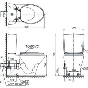 Ảnh công trình thực tế Bồn Cầu Thoát Ngang TOTO CS945PDT2 2 Khối