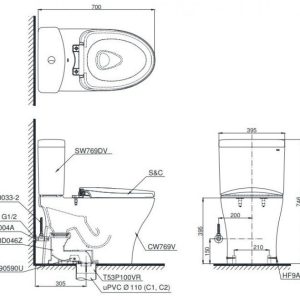 Ảnh công trình thực tế Bồn Cầu TOTO CS769DRT2 (CS769DT2) Hai Khối Nắp TC393VS