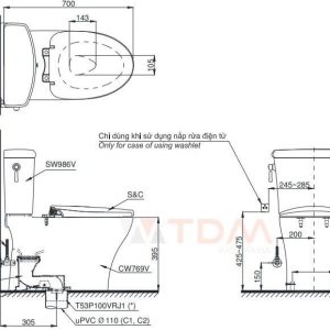 Ảnh công trình thực tế Bồn Cầu Hai Khối TOTO CS986GT3 Nắp TC385VS