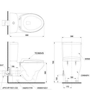 Ảnh công trình thực tế Bồn Cầu TOTO CS945PDE2#W 2 Khối Nắp Rửa Cơ TCW07S