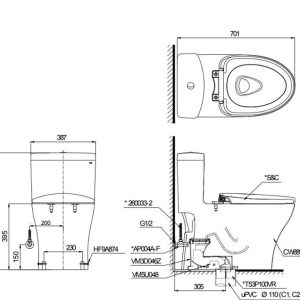 Ảnh công trình thực tế Bồn Cầu TOTO MS889DRT3 (MS889DT3) Một Khối Nắp TC385VS
