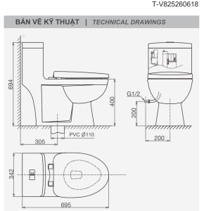 Ảnh công trình thực tế Bồn Cầu VIGLACERA BL5 1 Khối Tặng Xịt VG826
