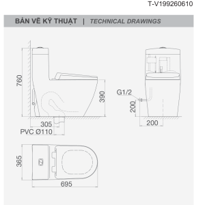 Ảnh công trình thực tế Bồn Cầu VIGLACERA V199 1 Khối Xả Xoáy Tặng Xịt VG826