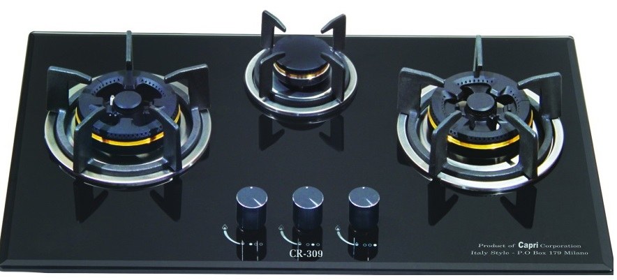 Bếp Gas Âm Kính 3 Lò Capri CR-309KT (Black)