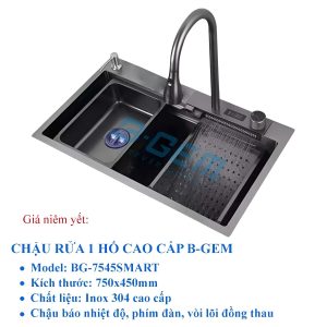 Bộ Chậu Rửa Bát B-Gem BG-7545SMART (Báo Nhiệt Độ, Phím Đàn, Vòi Đồng)
