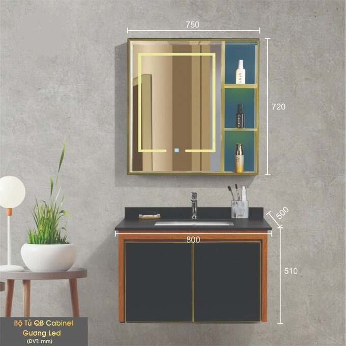 Bộ Tủ Chậu Phòng Tắm 80cm BASIC QG8002-QS180L-QLT001