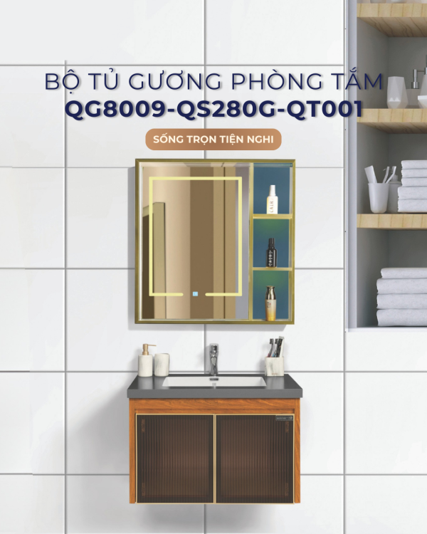 Bộ Tủ Chậu Phòng Tắm 80cm BASIC QG8009-QS280G-QT001