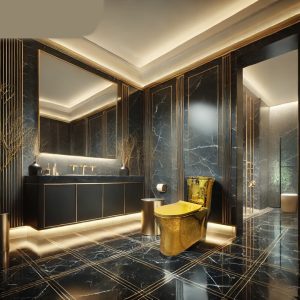 Ảnh công trình thực tế Bồn Cầu Mạ Vàng BASIC ROYAL-T
