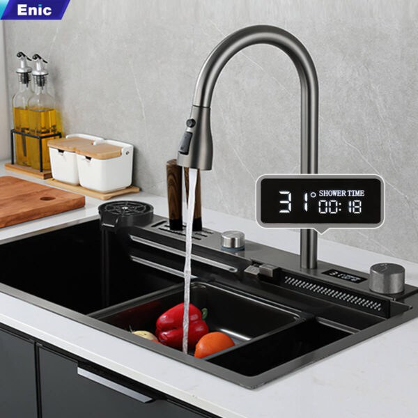 Chậu Rửa Bát Thông Minh Enic K2 (Phiên Bản LED - Màu Xám)