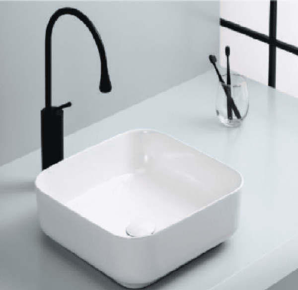 Chậu rửa lavabo đặt bàn BELLO BB-500169 vuông màu trắng