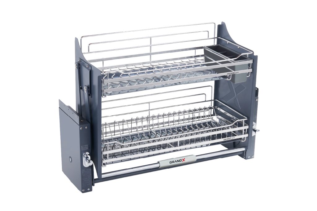 Giá bát nâng hạ 2 tầng nan dẹt inox 304 GrandX XL.90S2 cho tủ bếp trên 900mm