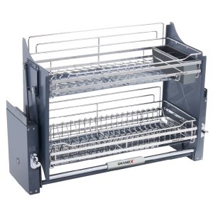 Giá bát nâng hạ 2 tầng nan dẹt inox 304 GrandX XL.90S2 cho tủ bếp trên 900mm