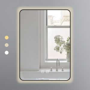 Ảnh công trình thực tế Gương Chữ Nhật 50×70 Led 3 Màu Khung Nhôm Đen Ecod EGKS5070