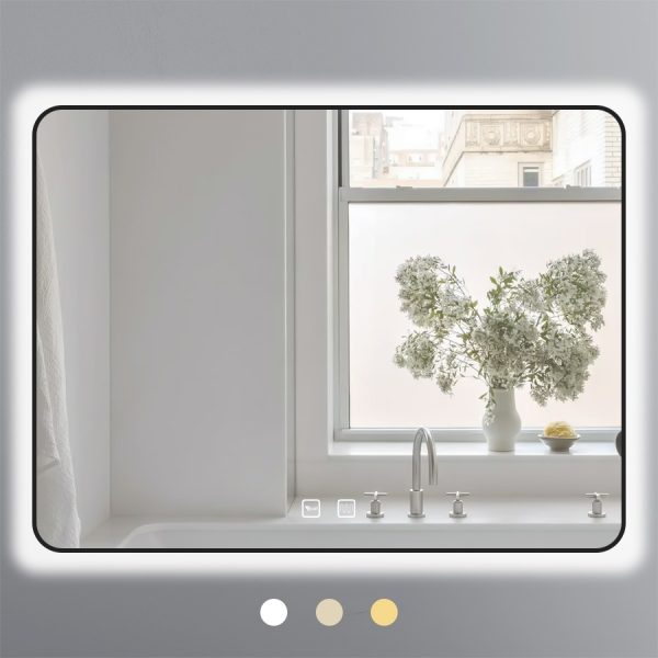 Gương Chữ Nhật 60x80 Cm Led 3 Màu Khung Nhôm Đen Ecod EGKS6080