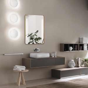 Ảnh công trình thực tế Gương Chữ Nhật Đứng Bo Góc Viền Inox 304 Mạ PVD Có Đèn Led Cảm Ứng Đình Quốc 99902B (600×800)