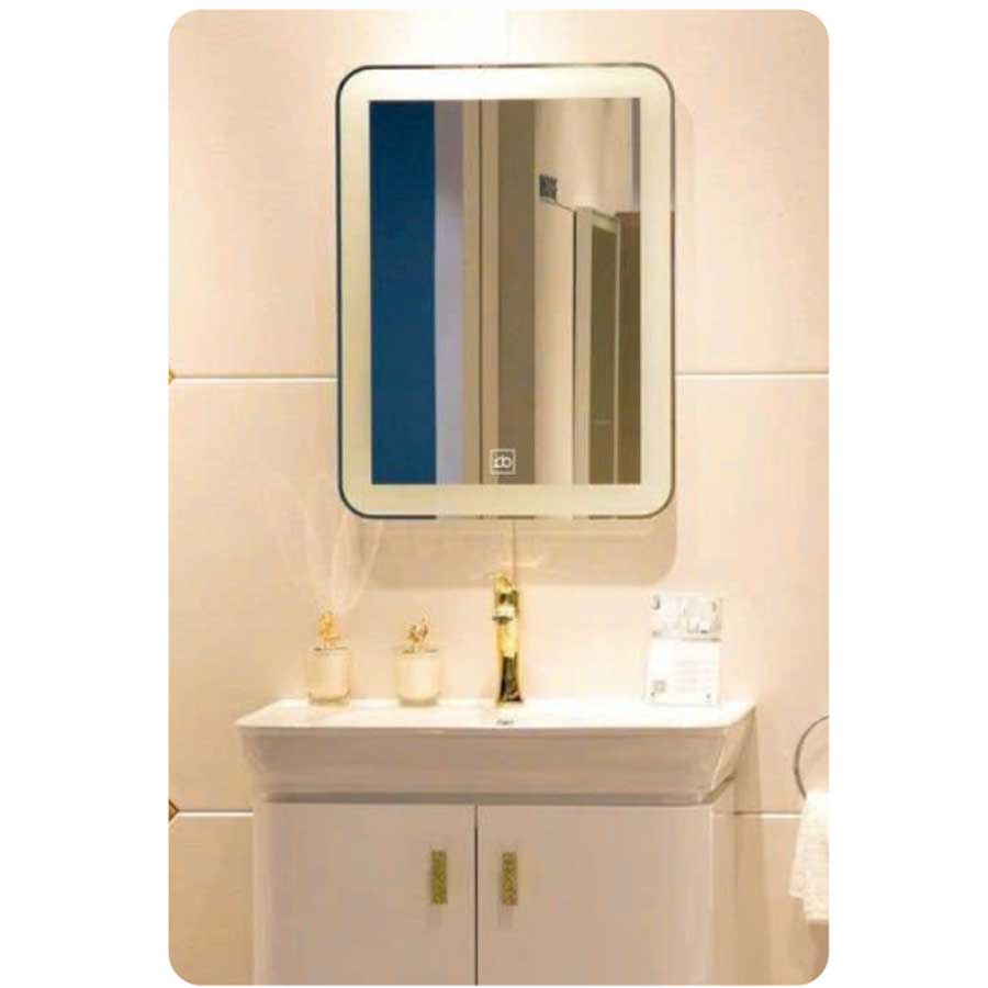 Gương Đèn Led Cảm Ứng Viền Mảnh Bo Góc Đình Quốc (500×700)