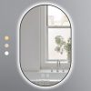 Gương Oval 50x80 Cm Led 3 Màu Khung Nhôm Đen Ecod EGKS5080