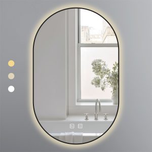 Ảnh công trình thực tế Gương Oval 50×80 Cm Led 3 Màu Khung Nhôm Đen Ecod EGKS5080