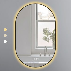 Ảnh công trình thực tế Gương Oval 50×80 Cm Led 3 Màu Khung Nhôm Đen Ecod EGKS5080