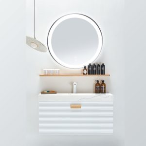 Ảnh công trình thực tế Gương Tròn Viền Inox 304 Mạ PVD Có Đèn Led Cảm Ứng Đình Quốc 68018C Ø600