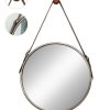 Gương Tròn Viền Inox 304 Mạ PVD Dây Da Đình Quốc 68018A Ø500