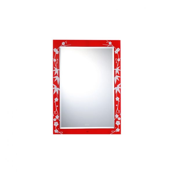 Gương Viền Màu BOCA Đình Quốc 618B Nền Đỏ Cành Hoa Trắng (500x700)