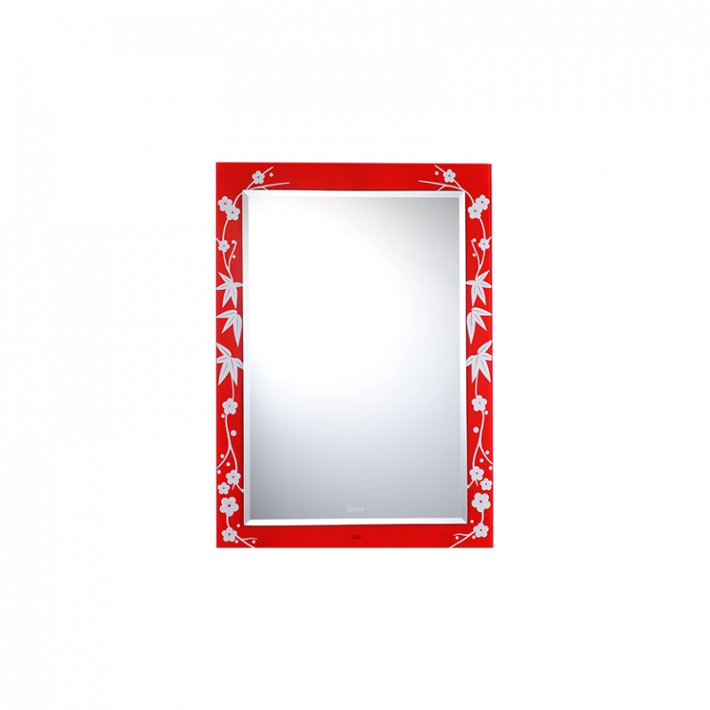 Gương Viền Màu BOCA Đình Quốc 618B Nền Đỏ Cành Hoa Trắng (500×700)