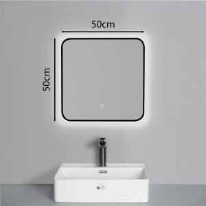Ảnh công trình thực tế Gương Vuông 50×50 Cm Led 3 Màu Khung Nhôm Đen Ecod EGK5050