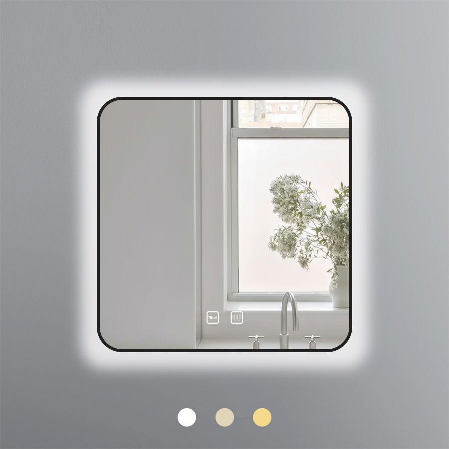 Gương Vuông 50×50 Cm Led 3 Màu Khung Nhôm Đen Ecod EGK5050