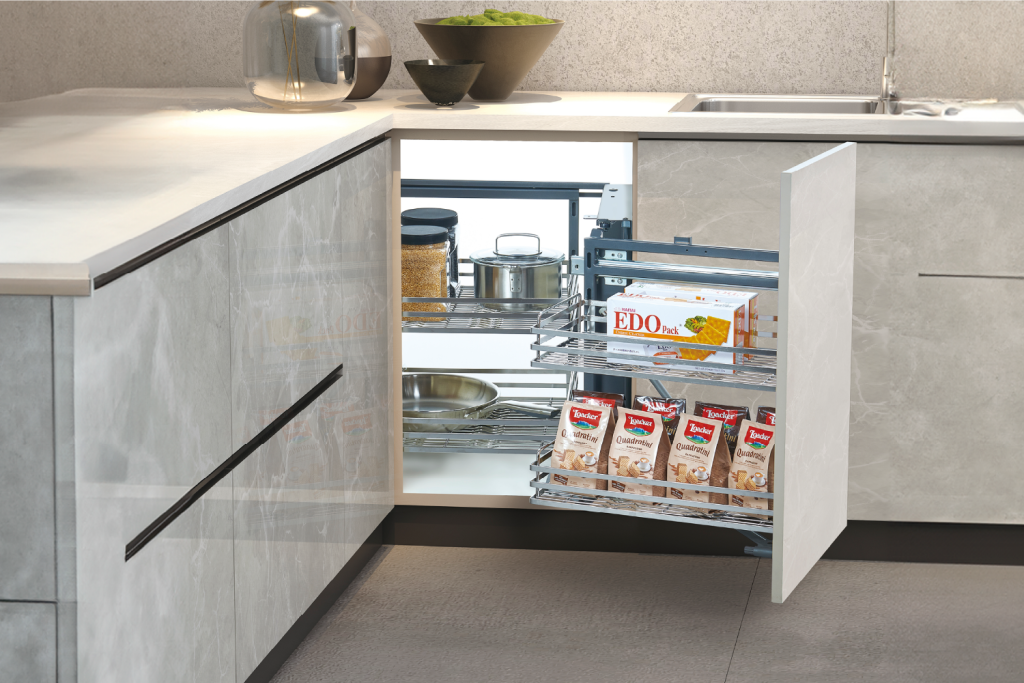 Kệ góc liên hoàn nan dẹt inox SUS304 GrandX XMC.45S1 cho tủ góc 900-1000mm