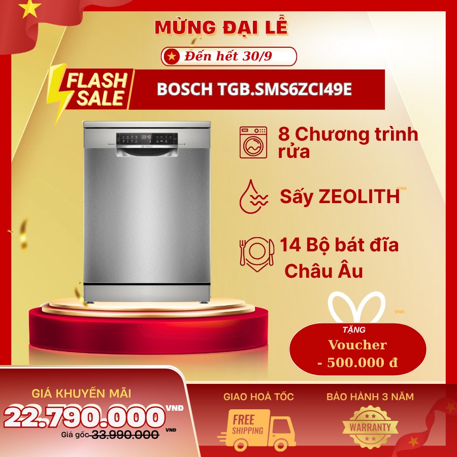 Máy Rửa Chén Bosch TGB.SMS6ZCI49E Tích Hợp ZEOLITH – Sấy Hoàn Hảo