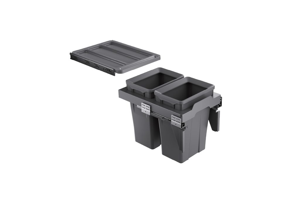 Thùng rác đôi cánh kéo âm tủ GrandX XW.D40-1 dung tích 18L+18L cho khoang tủ 400mm