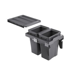 Thùng rác đôi cánh kéo âm tủ GrandX XW.D40-1 dung tích 18L+18L cho khoang tủ 400mm