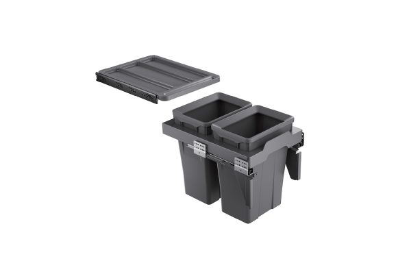 Thùng rác đôi cánh kéo âm tủ GrandX XW.D40-1 dung tích 18L+18L cho khoang tủ 400mm